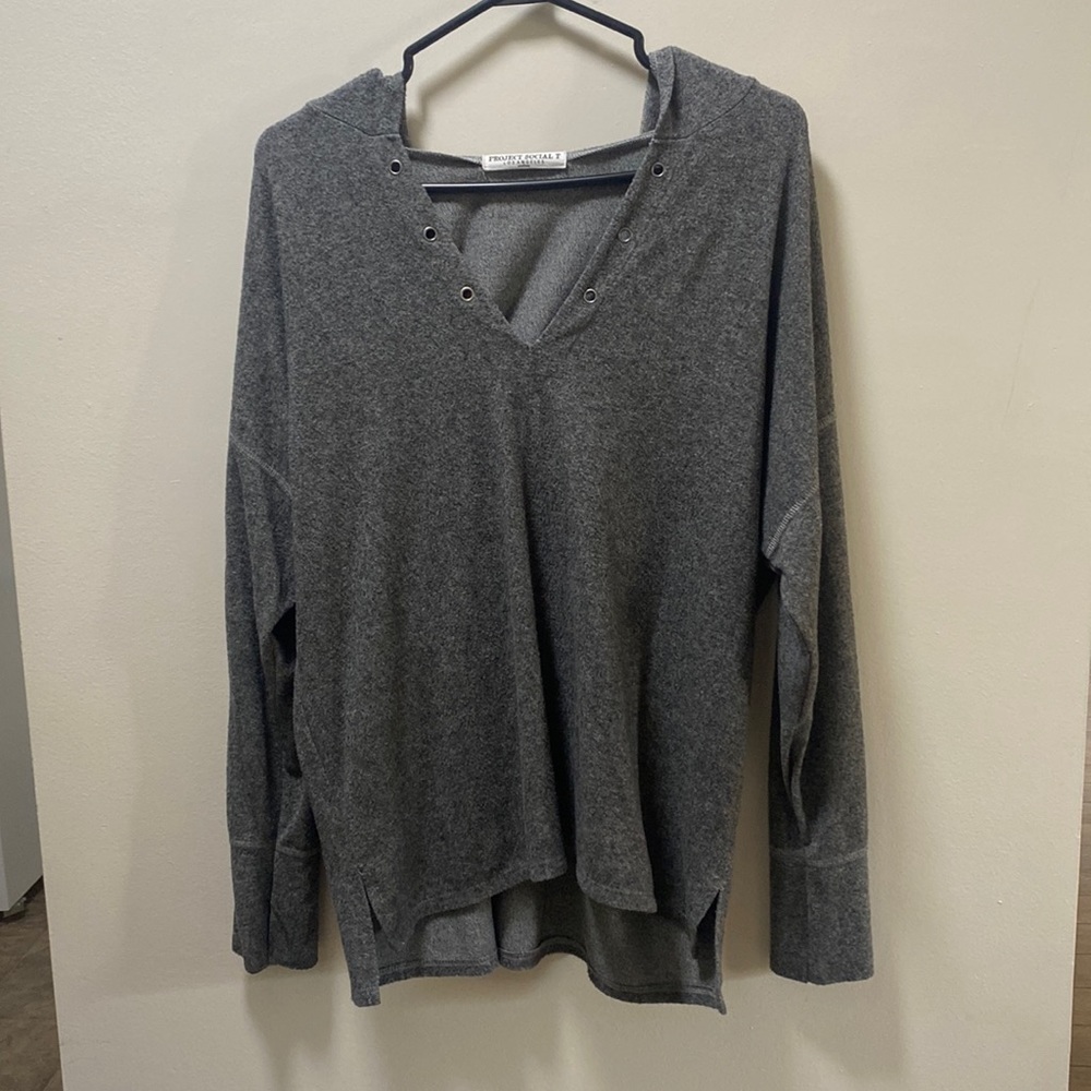 Project Social T Grey Long Sleeve Hooded Top